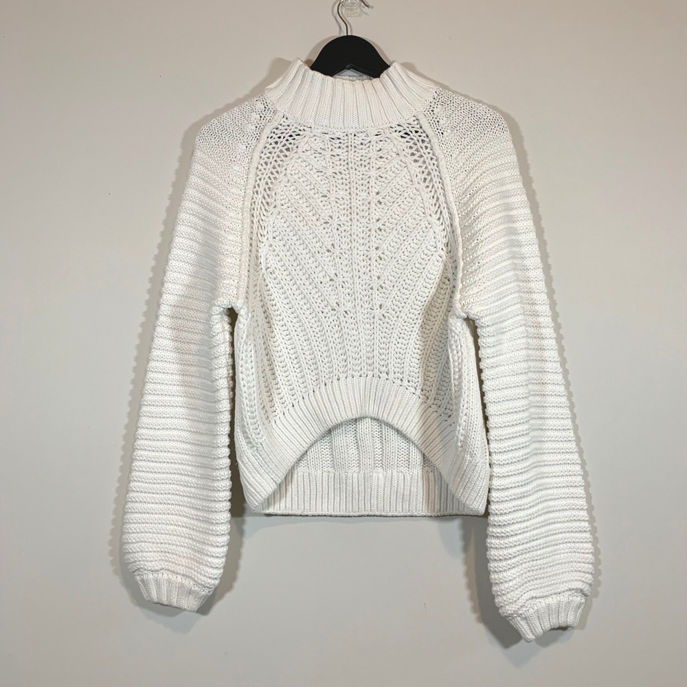 Free People White Cotton Chunky Womens Sweater XS Open Knit Crochet Pullover